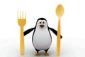 3d penguin with golden spoon concept