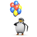 3d Penguin has lots of colored balloons