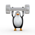 3d penguin holding big dumb bell