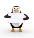 3d penguin holding empty bubble speech