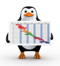 3d penguin holding Gantt Chart project management Royalty Free Stock Photo