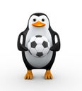 3d penguin holding soccer football