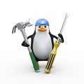 3d penguin holding tools Royalty Free Stock Photo