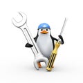 3d penguin holding tools Royalty Free Stock Photo