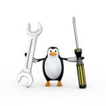 3d penguin with industrial tools Royalty Free Stock Photo