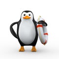 3d penguin with life preserver lifebuoy ring Royalty Free Stock Photo