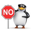 3d Penguin with a No sign