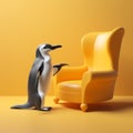 Realistic Penguin On Yellow Chair: Vray Tracing In Cinema4d