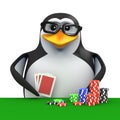 3d Penguin plays poker