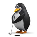 3d Penguin putting a golf ball