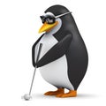 3d Penguin putts the golf ball