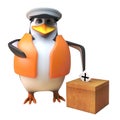 3d penguin sailor captain character casting his vote in the election 3d illustration