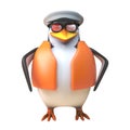 3d penguin sailor captain standing ship shape and ready, 3d illustration