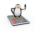 3d penguin standing on calculator