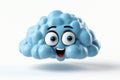 3D pensive emoji with blue cloud on white