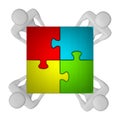 Ã¯Â»Â¿3d people with assembled multicolor puzzle top view