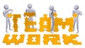 Ã¯Â»Â¿3d people assembling teamwork text of golden puzzles