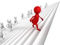 3d people awalking up on success ladder steps with red leader Royalty Free Stock Photo