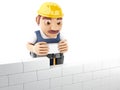 3d people building a brick wall. Royalty Free Stock Photo