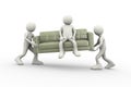 3d people carrying man seated on couch