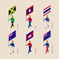 3d people with flags Cambodia, Australia, Zealand, Laos, Thailand, Jamaica