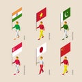 3d people with flags India, Vietnam, China, Singapore, Pakistan, Japan