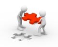 3d people holding red puzzle solution piece Royalty Free Stock Photo