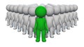 3D people - large crowd with green leader at the top on white background