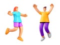 3d people. Render icon, person happy woman and man, celebrate active girl ,young jumping boy, movement jump, fly student