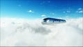 Flying passenger train in clouds. Utopia. concept of the future. Aerial fantastic view. 3d rendering. Royalty Free Stock Photo