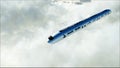 Flying passenger train in clouds. Utopia. concept of the future. Aerial fantastic view. 3d rendering. Royalty Free Stock Photo