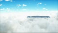 Flying passenger train in clouds. Utopia. concept of the future. Aerial fantastic view. 3d rendering. Royalty Free Stock Photo