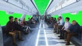 3d people and robots. Flying passenger train. Utopia. concept of the future.Green screen. 3d rendering. Royalty Free Stock Photo