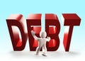 3d people stopping red DEBT word falling, 3D illustration