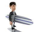 3d people with surfboard and wearing equipment. Royalty Free Stock Photo