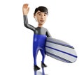 3d people with surfboard and wearing equipment. Royalty Free Stock Photo