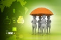 3d people under a red umbrella, team work concept Royalty Free Stock Photo