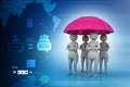 3d people under a red umbrella, team work concept Royalty Free Stock Photo