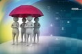 3d people under umbrella, team work concept Royalty Free Stock Photo