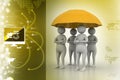 3d people under umbrella, team work concept Royalty Free Stock Photo