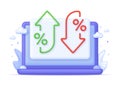 3D Percent and arrow icon on Computer. Percentage with arrow up and down. Interest rate, finance, banking, credit. Royalty Free Stock Photo