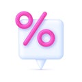 3D Percent icon on Speech Bubble. Promotion, discount, sale, percentage concept. Interest rate, finance, banking, credit Royalty Free Stock Photo