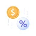 3D Percentage commission icon. Decrease in interest rate, brokerage, low price, reduce cost, sale percent tax