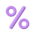 3d percentage icon. 3d percent icon. Sign for discount, sale and promotion. Tag for offer, price and bonus. Purple symbol for