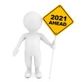 3d Person with 2021 Ahead Traffic Sign. 3d Rendering
