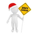 3d Person with 2021 Ahead Traffic Sign. 3d Rendering