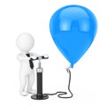 3d Person Businessman with Black Hand Air Pump inflates Blue Balloon. 3d Rendering