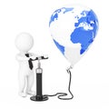 3d Person Businessman with Black Hand Air Pump inflates Earth Globe Balloon. 3d Rendering Royalty Free Stock Photo