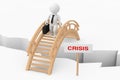 3d Person Businessman Crossing Bridge with Crisis Sign. 3d Rendering