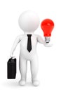 3d person businessman with idea bulb over hand